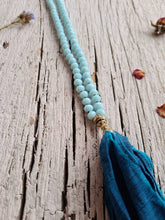 Load image into Gallery viewer, Boho Sari Silk- Long Tassel Necklaces. Hand-knotted 108 beads Boho Yoga Mala.