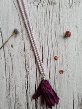 Load image into Gallery viewer, Boho Sari Silk- Long Tassel Necklaces. Hand-knotted 108 beads Boho Yoga Mala.