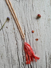 Load image into Gallery viewer, Boho Sari Silk- Long Tassel Necklaces. Hand-knotted 108 beads Boho Yoga Mala.
