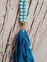 Load image into Gallery viewer, Boho Sari Silk- Long Tassel Necklaces. Hand-knotted 108 beads Boho Yoga Mala.