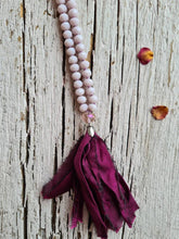 Load image into Gallery viewer, Boho Sari Silk- Long Tassel Necklaces. Hand-knotted 108 beads Boho Yoga Mala.