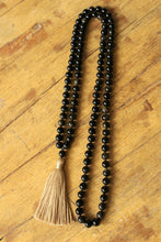 Load image into Gallery viewer, 108 Mala Black Golden Obsidian Mala, Royal Obsidian Yoga Necklace, Meditation Prayers Beads, Handmade Cotton Tassel. Vegan Unisex Mala.