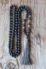 Load image into Gallery viewer, 108 beads, Hand-knotted Yoga Mala, Lava stone, Hematite Mala. Handmade Long Tassel. Vegan mala.