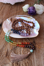 Load image into Gallery viewer, 7 Chakras Balance Mala, Rudraksha Amethyst Lapis Lazuli Amazonite Green Aventurine Citrine Carnelian Garnet