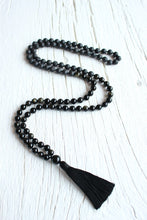 Load image into Gallery viewer, 108 Mala Black Golden Obsidian, Lava Stone Mala, Royal Obsidian, Cotton Tassel. Vegan Unisex Mala.