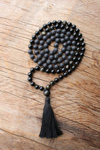 Load image into Gallery viewer, 108 Mala Black Golden Obsidian, Lava Stone Mala, Royal Obsidian, Cotton Tassel. Vegan Unisex Mala.
