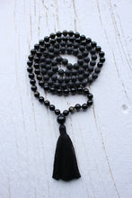 Load image into Gallery viewer, 108 Mala Black Golden Obsidian, Lava Stone Mala, Royal Obsidian, Cotton Tassel. Vegan Unisex Mala.