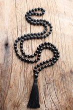 Load image into Gallery viewer, 108 Mala Black Golden Obsidian, Lava Stone Mala, Royal Obsidian, Cotton Tassel. Vegan Unisex Mala.