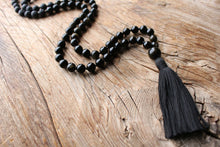Load image into Gallery viewer, 108 Mala Black Golden Obsidian, Lava Stone Mala, Royal Obsidian, Cotton Tassel. Vegan Unisex Mala.