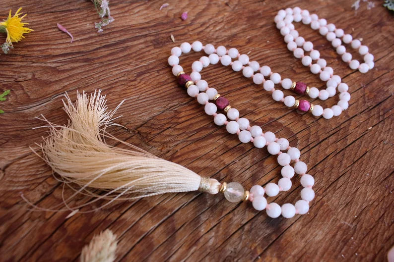Cream Mala: 108 Bone Bead Spacers, Yoga Inspired Jewelry Making