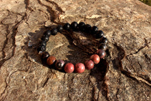 Load image into Gallery viewer, Red/Pink Jasper, Black Lava Stone Bracelet, 8mm Beads, Meditation Bracelet, UNISEX
