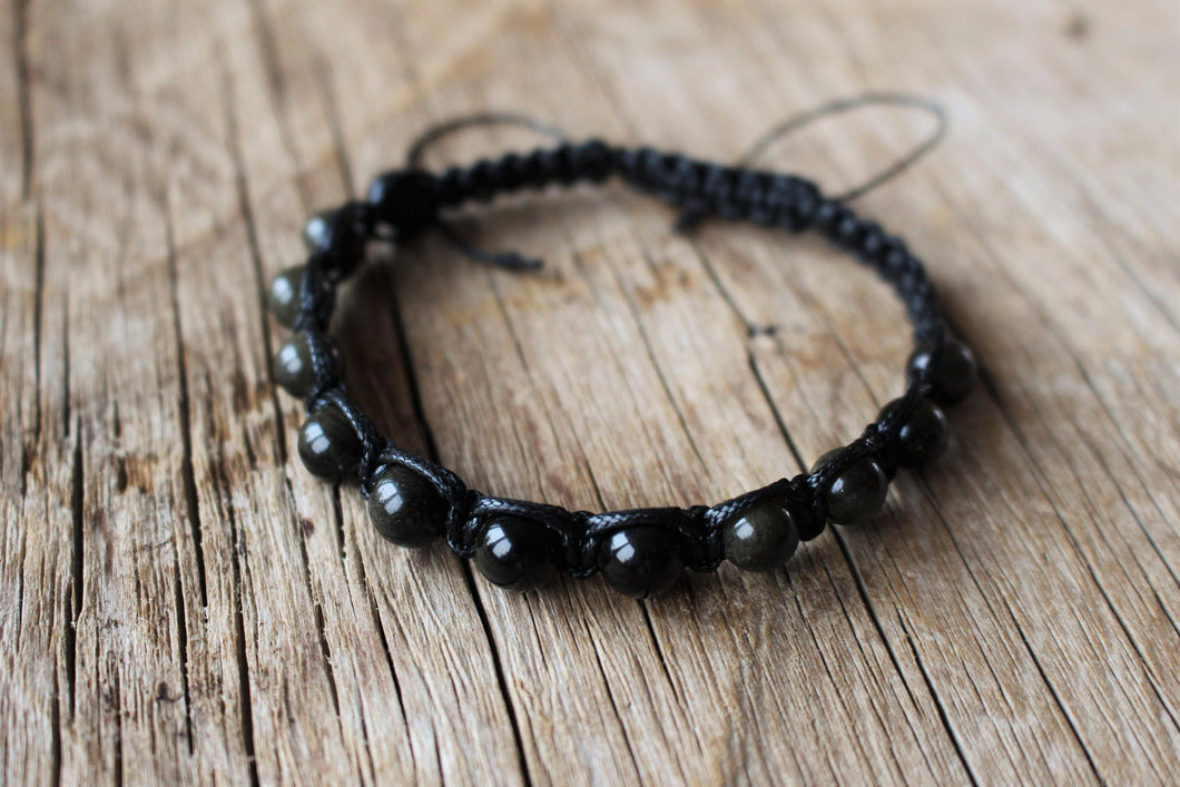 Golden Sheen Obsidian, Shambhalla knitted bracelet