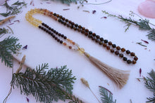 Load image into Gallery viewer, Goddess Mala Necklace with Tiger eye Moonstone Garnet Citrine Mala Beads, 108 Mala Prayer Beads
