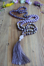 Load image into Gallery viewer, 108 Amethyst Lepidolite Purple Flower Jasper Rose Quartz Mala| Yoga Mala Bohemian Necklace | Handmade Vegan Tassel Mala| Yoga gift for Her
