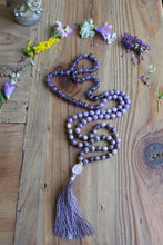 Load image into Gallery viewer, 108 Amethyst Lepidolite Purple Flower Jasper Rose Quartz Mala| Yoga Mala Bohemian Necklace | Handmade Vegan Tassel Mala| Yoga gift for Her
