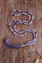 Load image into Gallery viewer, 108 Rainbow Fluorite, Sterling silver Lotus Mala. Yoga jewelry for meditation.
