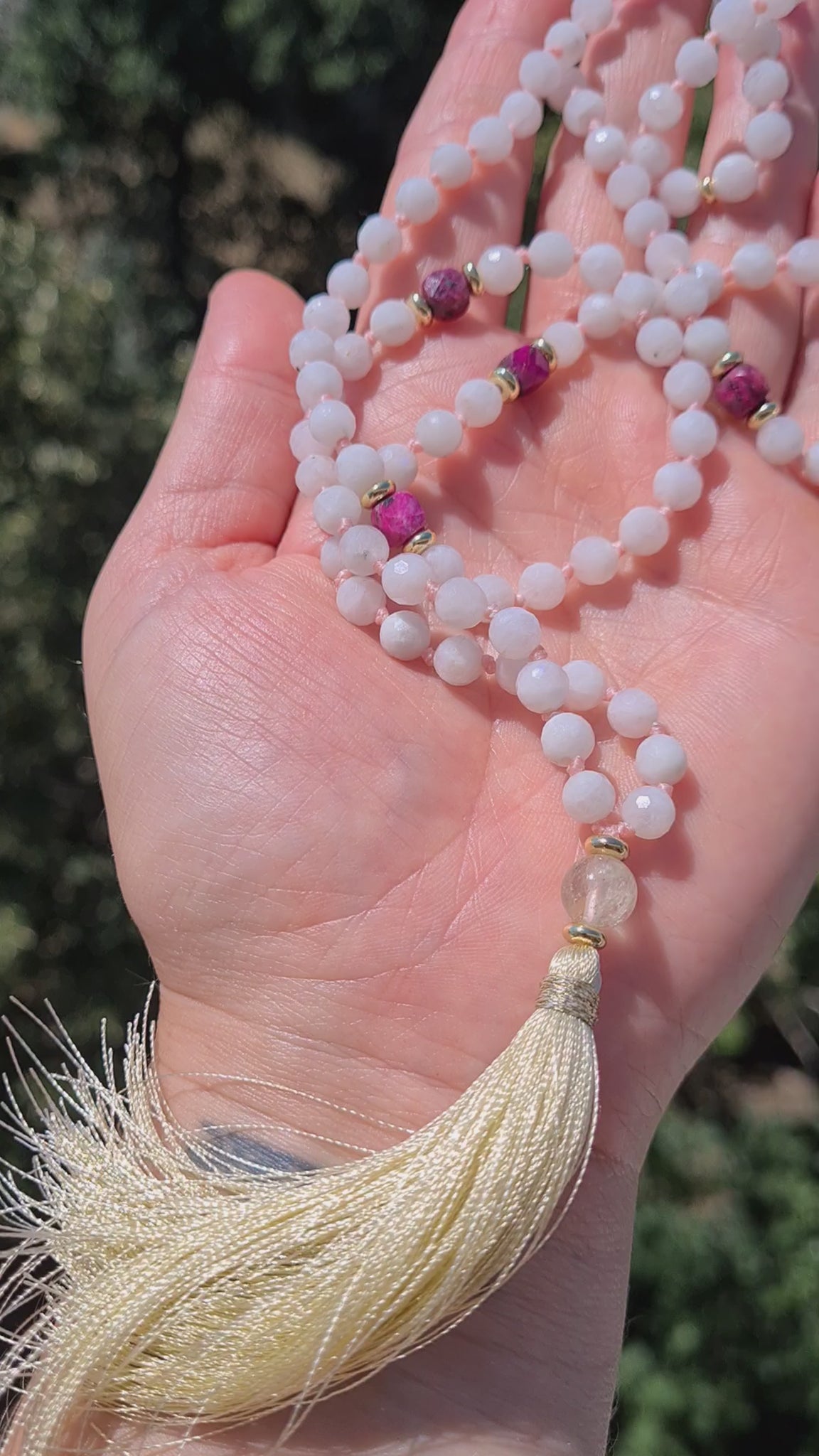 108 Ruby Moonstone Topaz Mala, Yoga Mala Necklace, Meditation Prayer B –  Aham Prem Jewelry