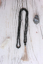 Load image into Gallery viewer, 108 Mala Black Onyx Prayer beads, Onyx Meditation necklace, Long Tassel Bohemian Yoga Necklace. Protection mala, Buddhist mala necklace.
