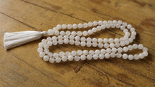 Load image into Gallery viewer, All White Mala, 108 Bead Snow Quartz Mala Tassel Necklace, Yoga Jewelry, Prayer Beads.
