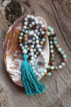 Load image into Gallery viewer, 108 beads lovingly hand-knotted mala. Made of white Lava stone, Amazonite and Love.
