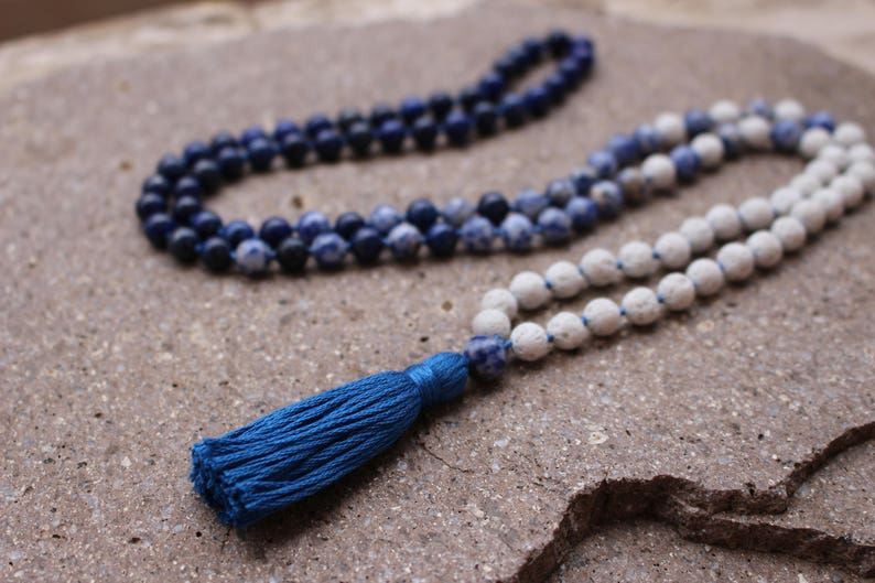 Lapis lazuli and lava 2024 stone 108 beaded mala necklace