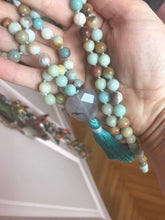Load image into Gallery viewer, Amazonite, faceted Agate heart 108 Mala, Boho Necklace
