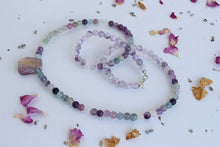 Load image into Gallery viewer, 108 Lavender Amethyst, Rainbow Fluorite Bohemian Mala. 6mm, Amethyst pendant.
