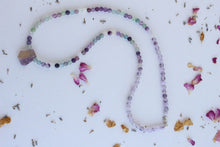 Load image into Gallery viewer, 108 Lavender Amethyst, Rainbow Fluorite Bohemian Mala. 6mm, Amethyst pendant.
