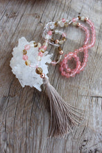 Load image into Gallery viewer, 108 Cherry Quartz Yoga Mala, hand knotted, finished with handmade long Tassel. Vegan Necklace
