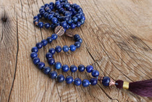 Load image into Gallery viewer, Lapis Lazuli Yoga Mala, 108 beads, Bohemian Necklace, Vegan mala
