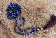 Load image into Gallery viewer, Lapis Lazuli Yoga Mala, 108 beads, Bohemian Necklace, Vegan mala
