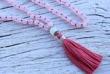 Load image into Gallery viewer, 108 Rose Quartz , Moonstone Mala, Hand-knotted Necklace.
