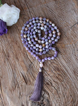 Load image into Gallery viewer, 108 Amethyst Lepidolite Purple Flower Jasper Rose Quartz Mala, Yoga Mala Bohemian Necklace, Handmade Vegan Tassel Mala

