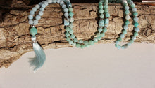 Load image into Gallery viewer, 108 Larimar Amazonite Blue Agate Mala, Sterling Silver Accents. Handmade Tassel Vegan Necklace. Yoga gifts for her.

