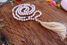 Load image into Gallery viewer, 108 Ruby Moonstone Topaz Mala, Yoga Mala Necklace, Meditation Prayer Beads, Bridal Mala, Sacred Tassel Necklace
