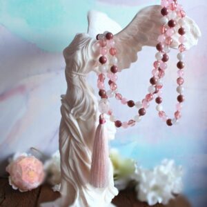 "Blooming heart" Mala – Rhodonite, Watermelon Quartz, Moonstone & Clear Quartz