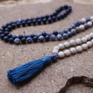 108 Lapis Lazuli, Sodalite, White Lava Stone - Yoga Mala- Bohemian Necklace