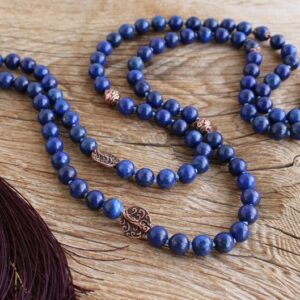 Lapis Lazuli Yoga Mala, 108 beads, Bohemian Necklace, Vegan mala