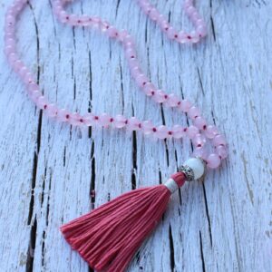 108 Rose Quartz , Moonstone Mala, Hand-knotted Necklace.