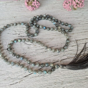 108 Rainbow Labradorite Mala Necklace, AA grade Mala Beads, Long VeganTassel Mala, Hand knotted Men Necklace, Yoga gift for Her