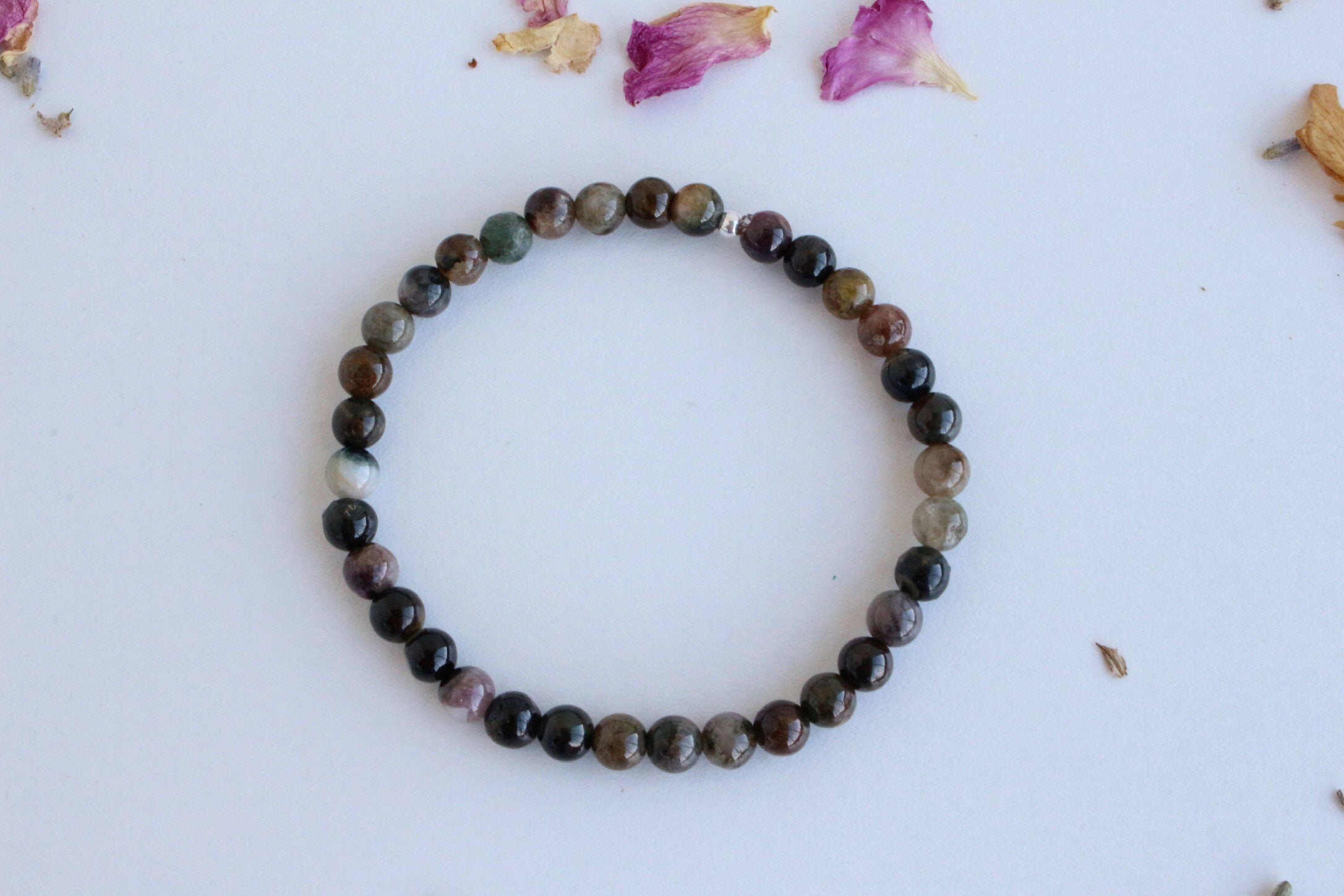 Dainty Tourmaline bracelet. 5 mm Multi colored Tourmaline petite bracelet.