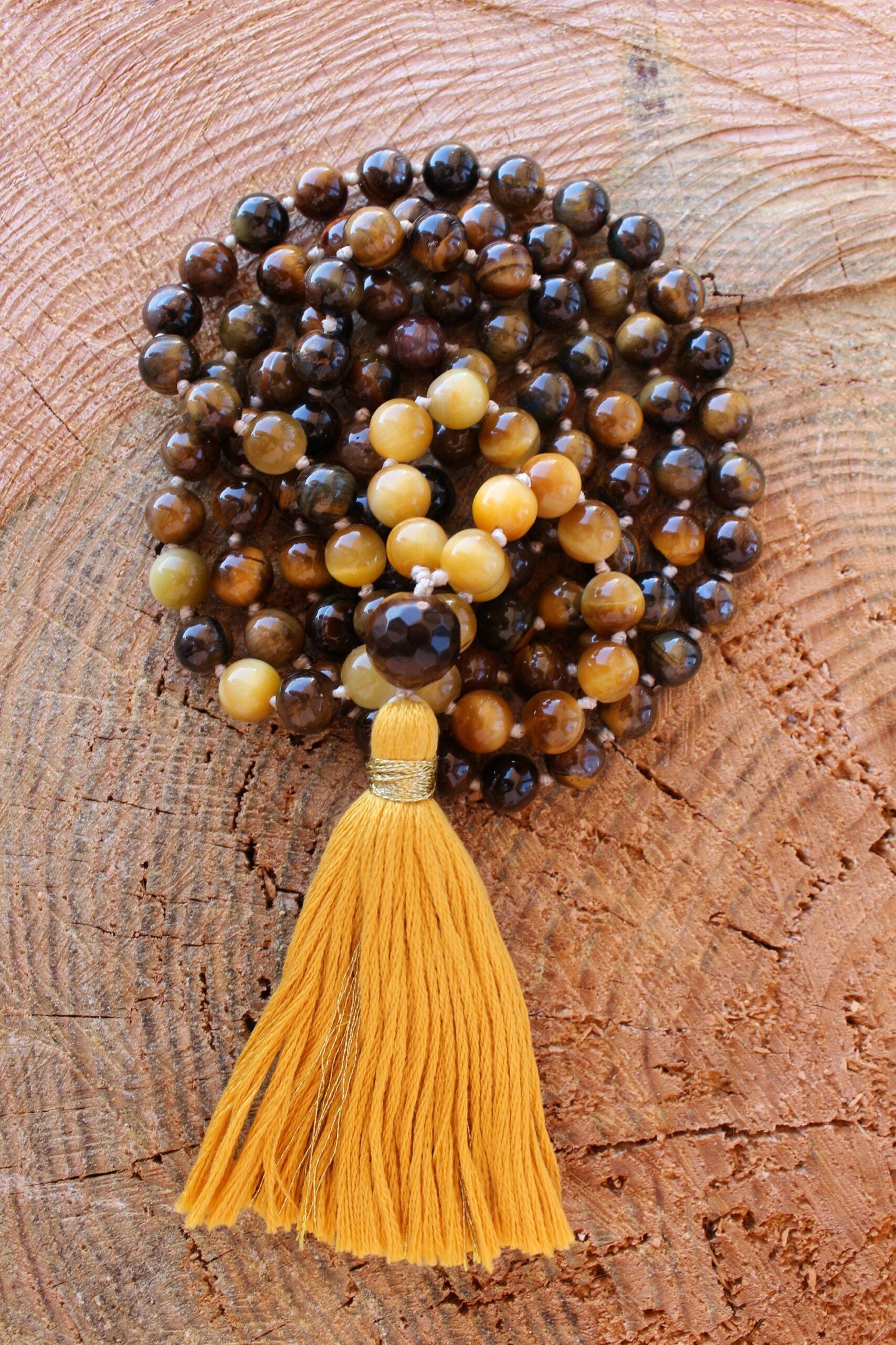 108 Mala, Tiger Eye, Golden Tiger Eye,Yoga Mala, Handmade Cotton Tassel. Vegan mala.