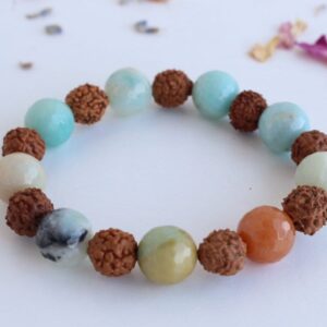 Amazonite Rudraksha bracelet. High quality 12mm faceted beads.Unisex bracelet.