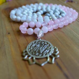 108 Howlite, Moonstone, Rose Quartz, Sri Yantra pedant Mala. Bohemian Long Tassel Necklace. Vegan Mala Yoga gift for her. Prayer beads.