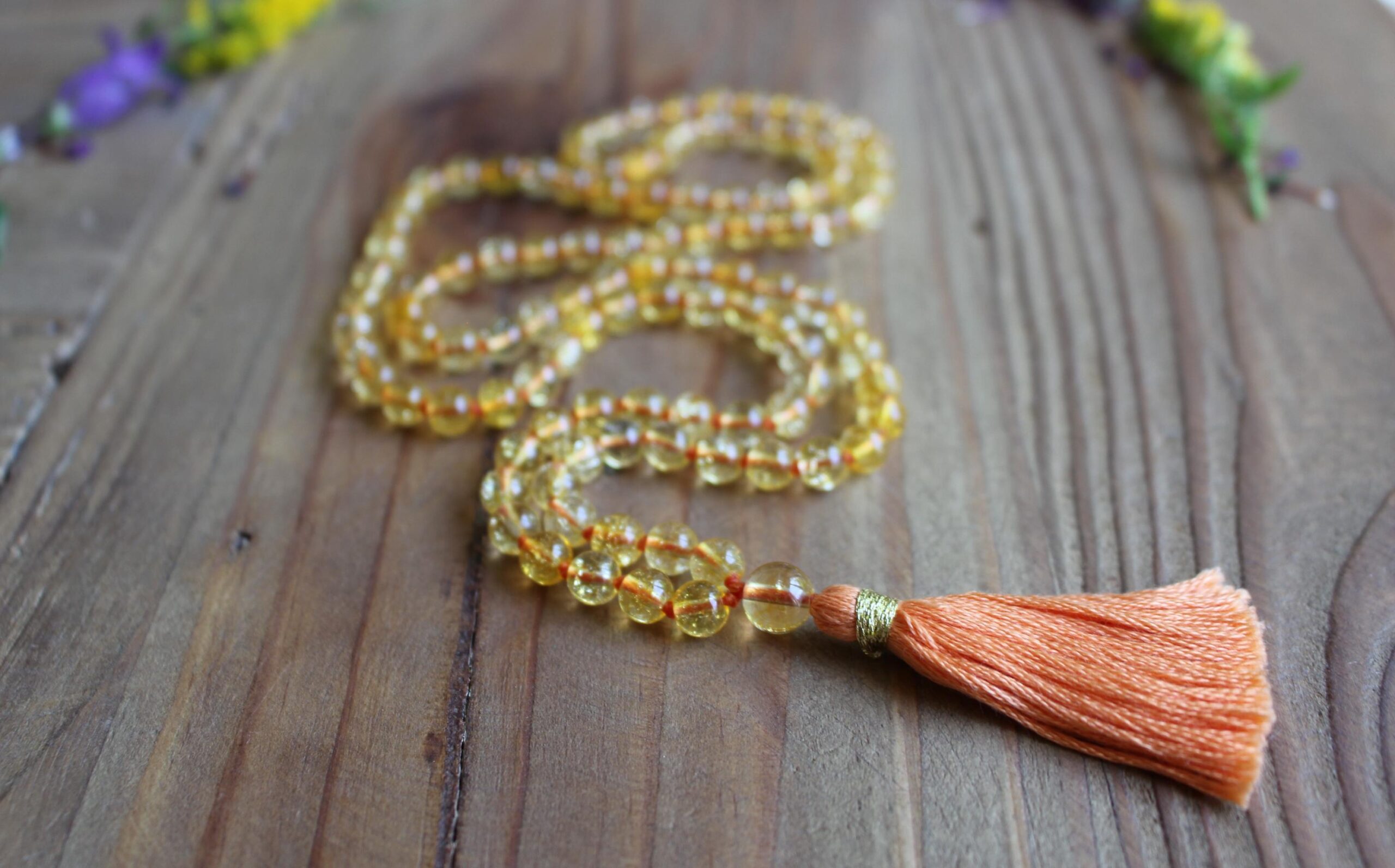 Clarity Mala Necklace. Handmade with 5 mm Citrine beads.