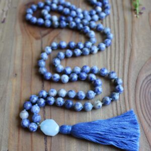 Sodalite and Aquamarine Mala Necklace | 108 Bead Meditation Mala | Healing Crystal Jewelry | Yoga and Spiritual Necklace